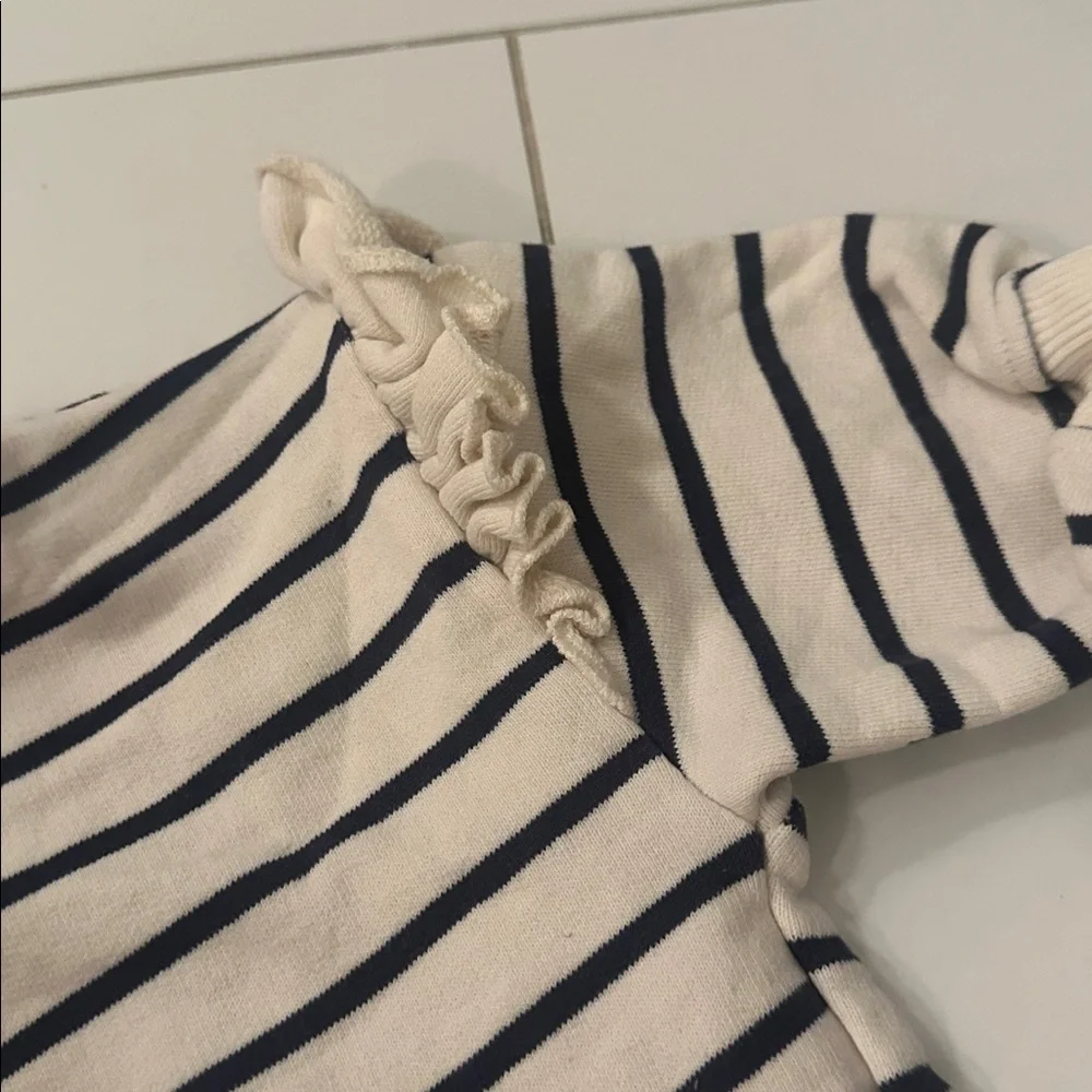 Zara Striped Ruffle Sleeve Kids Top 3/6m cream navy